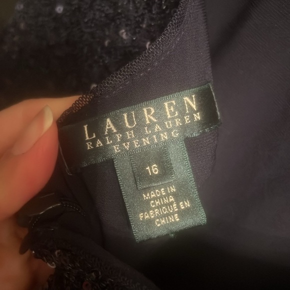 Ralph Lauren Evening sequins cap sleeves navy blue 
maxi Elegant Gown Size:16 - Picture 13 of 14